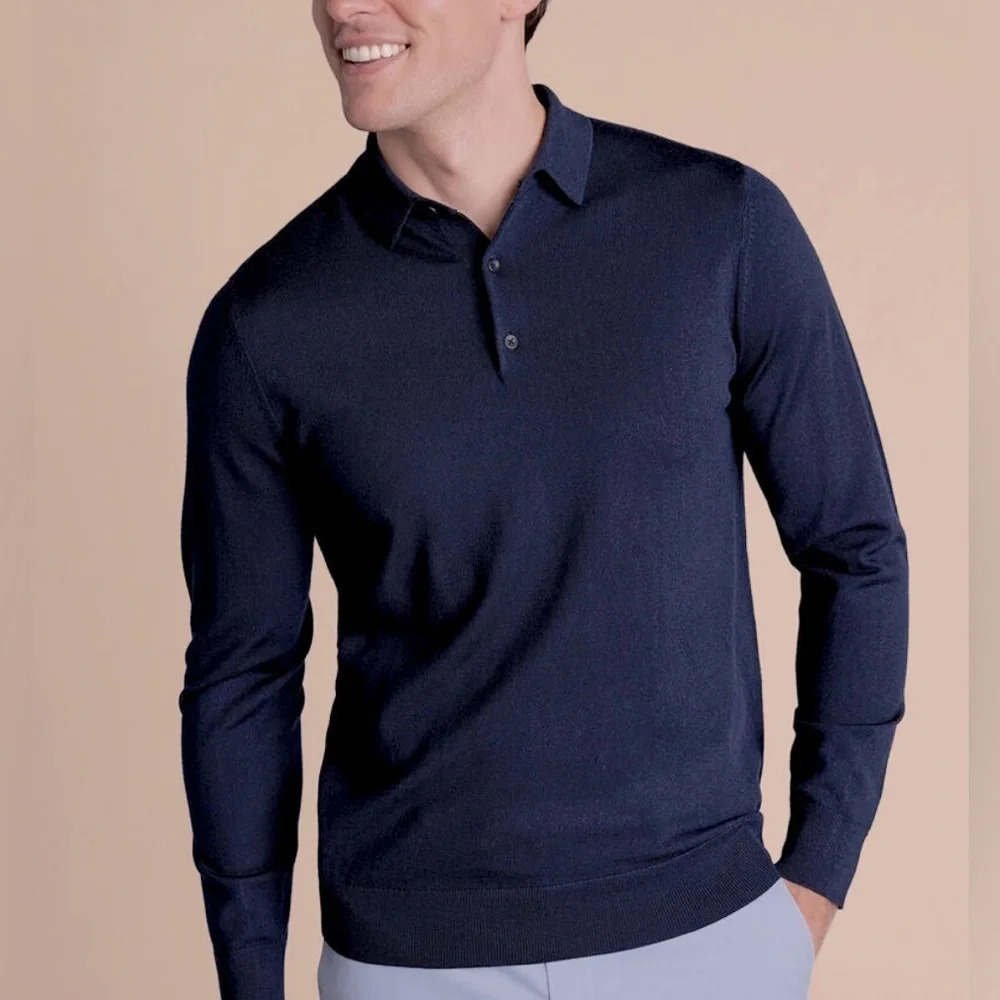 Sette Ponti Italian merino wool pullover sweater with collar, blue, sz XL